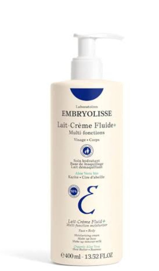Embryolisse Lait-Crème Fluid+ Face & Body Cream, Multi-Use Lightweight Moisturizer with Shea Butter & Aloe Vera. Fast Absorbing, For All Skin Types. 400 ml